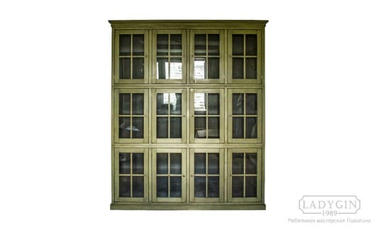 Деревянная библиотека с 12 стеклянными дверками в классическом стиле на заказ - 3