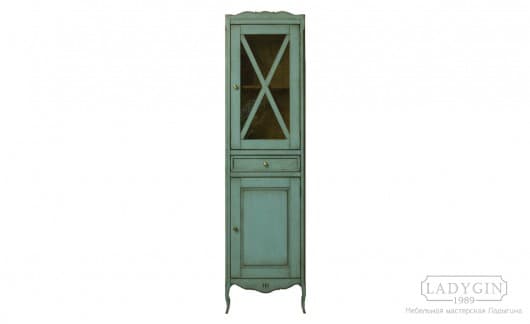 Деревянный узкий пенал-шкаф для ванной со стеклянной дверцей на заказ - 4