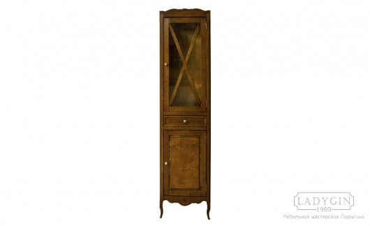 Деревянный узкий пенал-шкаф для ванной со стеклянной дверцей на заказ - 3