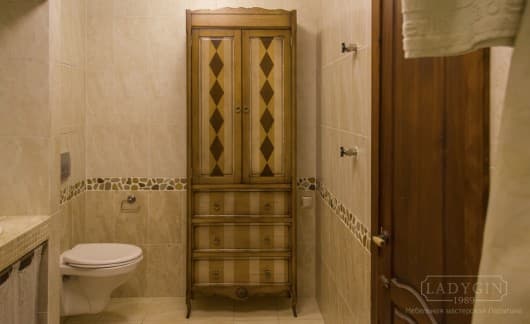 Двустворчатый деревянный пенал для ванной высотой 210 см с 3 ящиками на заказ - 4