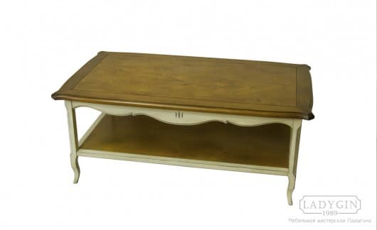Прямоугольный деревянный журнальный столик с полкой в стиле Прованс на заказ - 3