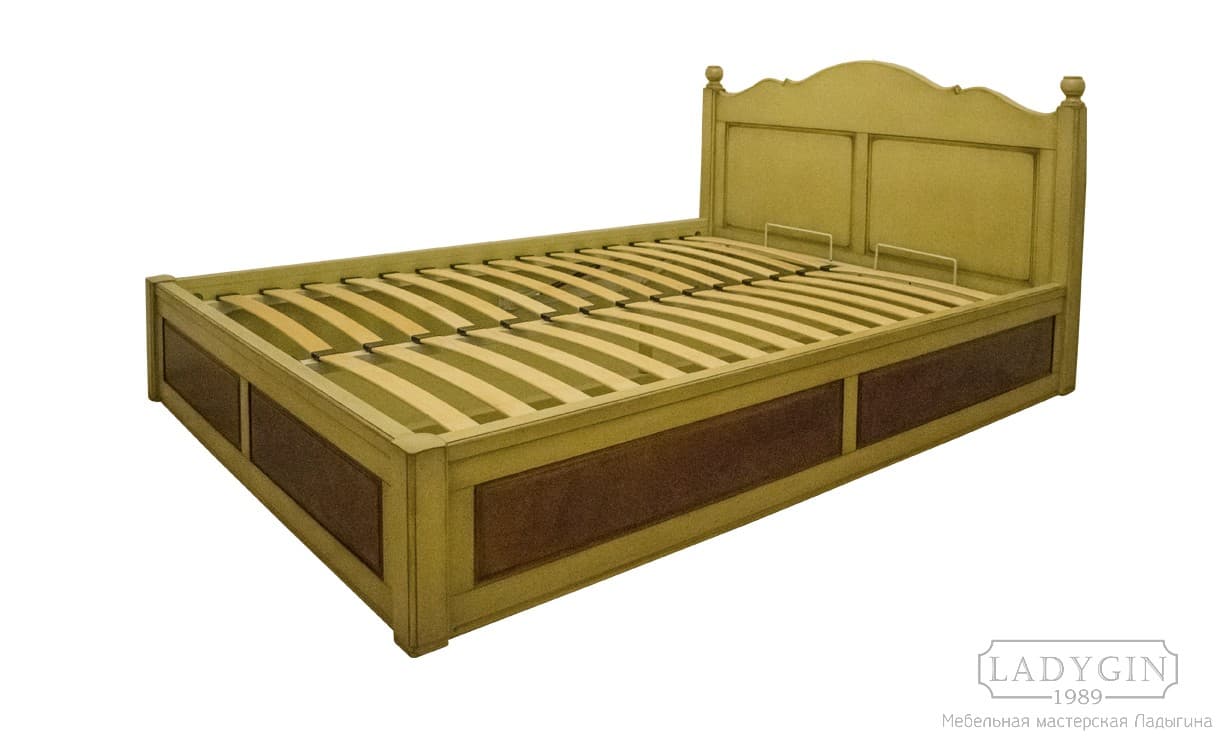 Двуспальная кровать с подъёмным механизмом и изголовьем в стиле прованс фото