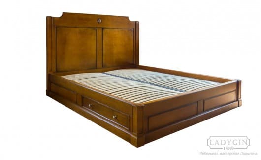 Двуспальная кровать из массива дерева с ящиками и высоким изголовьем на заказ - 3