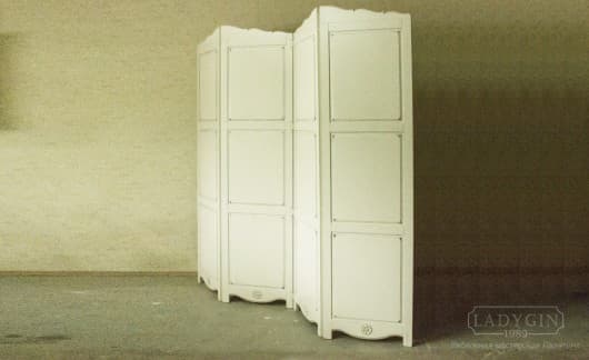 Белая напольная ширма из массива дерева в стиле прованс из 4-х секций фото