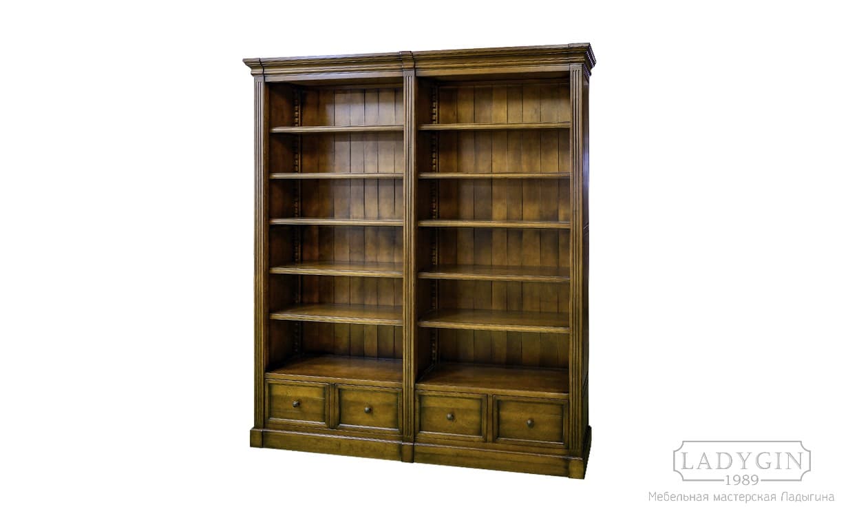 Открытый деревянный книжный шкаф в классическом французском стиле с 4 ящиками фото