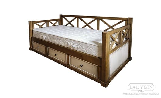 Односпальная кровать-кушетка из дерева с выкатным ящиком во французском стиле фото