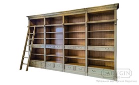 Модульная библиотека со стеклянными дверками и приставной лестницей на заказ - 26
